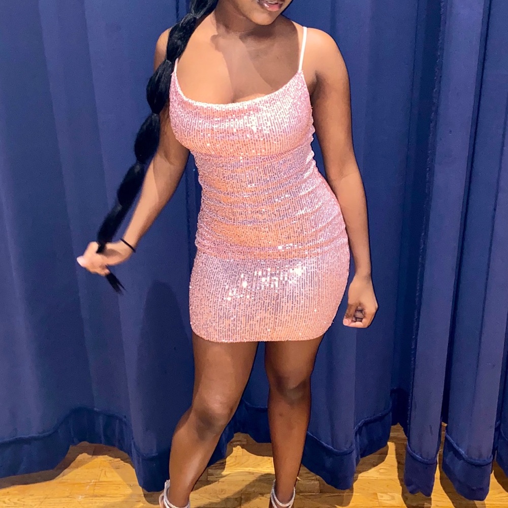 Pink Sequins Mini Dress